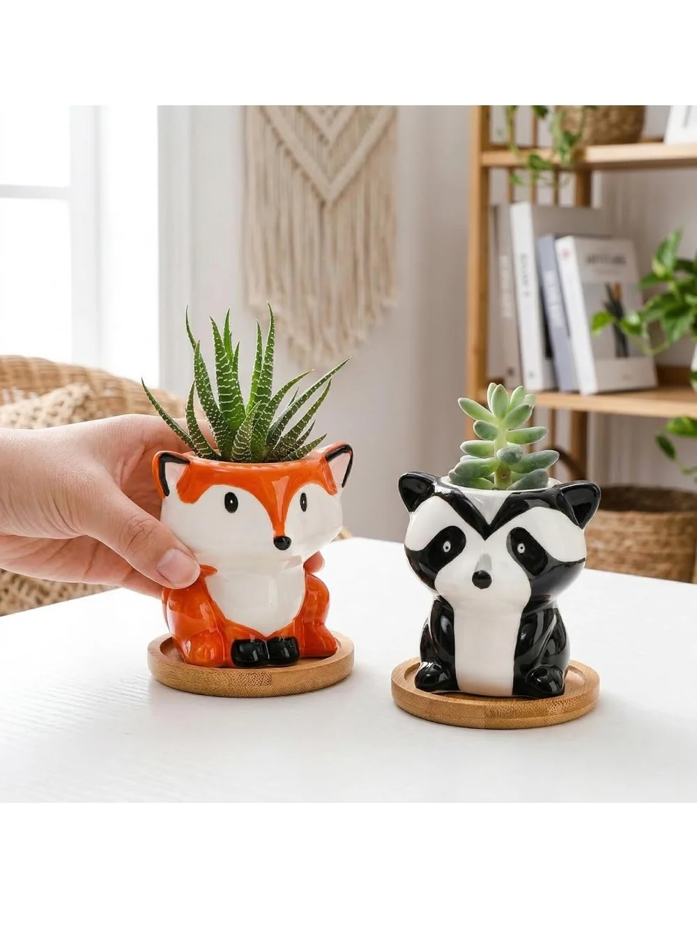 Ceramic Animal Succulent Planter – White, Black, Pink & Orange Assorted